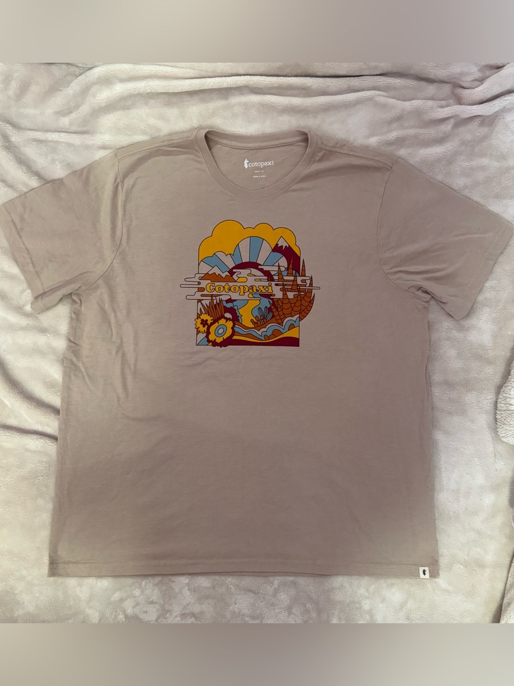cotopaxi Taupe Short-Sleeve Graphic Tee with Retro Multi-Color Art